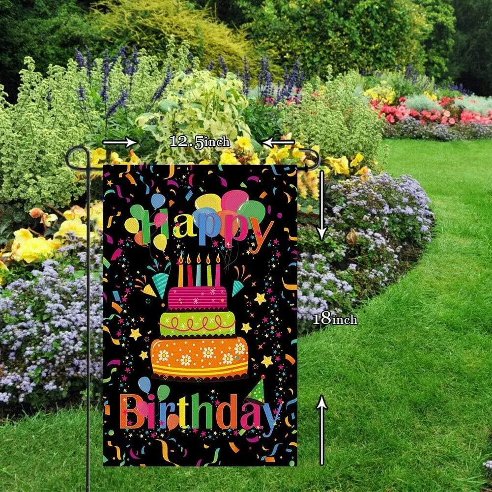 Baccessor Happy Birthday Garden Flag Banner Big Cake Colorful Balloon Yard Flag Burlap Vertical Double-Sided Party Welcome Farmh