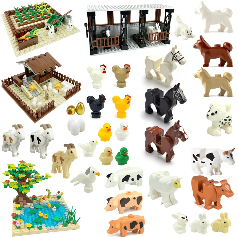 Farm Pasture MOC Building Blocks Kits Bricks Toys Stable Goat Pen Chicken Coop Animal Parts Pig Cows Compatible With LEGO