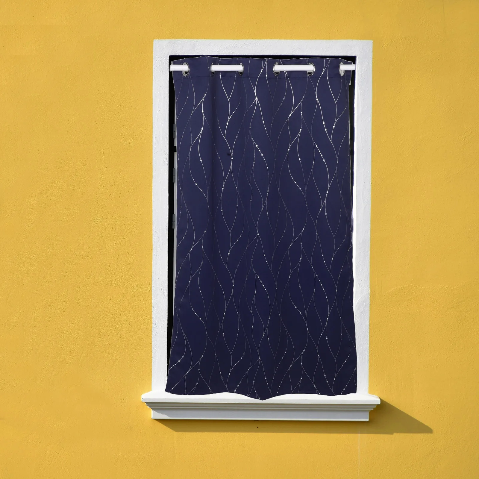 

Blackout Curtain Dark Blue Grommet Thermal Insulated Short Window Drapes for Bedroom Living Room Home Office Light Blocking