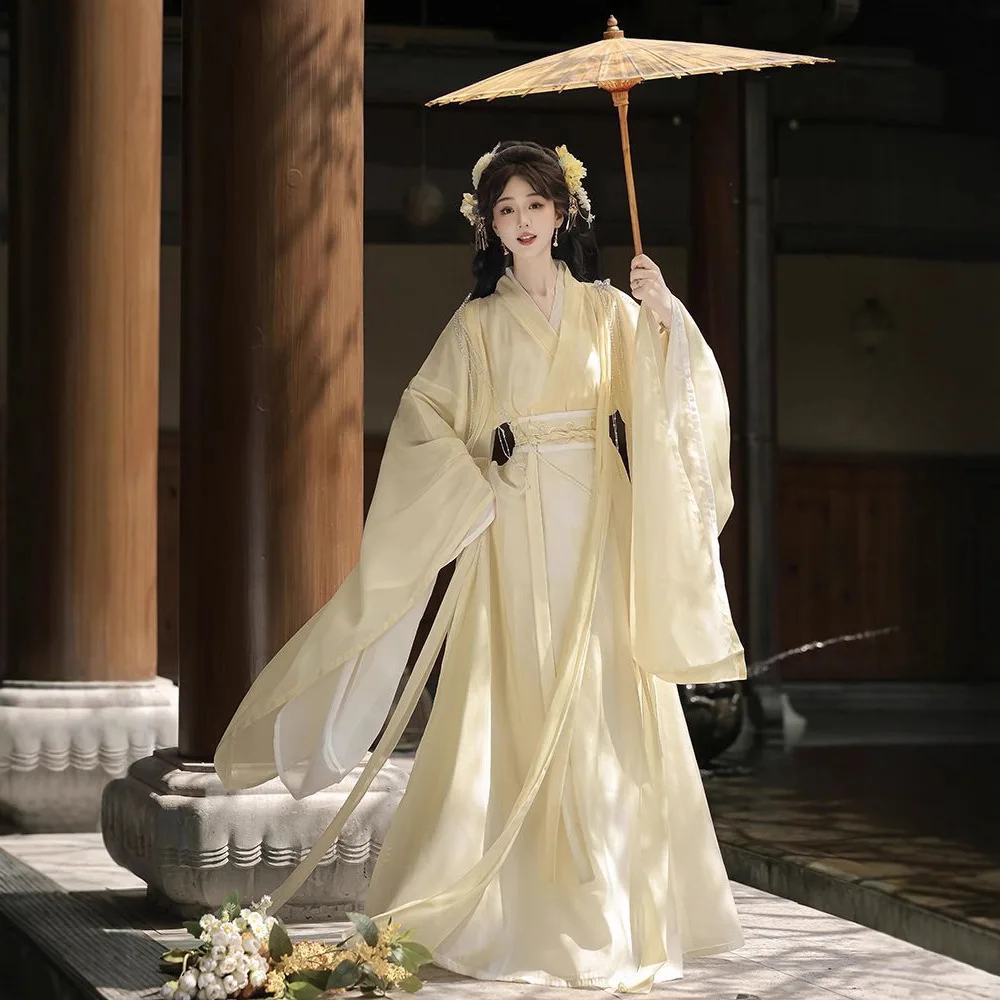 

Original Hanfu Women's 2025 New Wei Jin Sle Super Fairy Aosphere Collar to Waist Large Sve Embroidered Eight Split Ski...