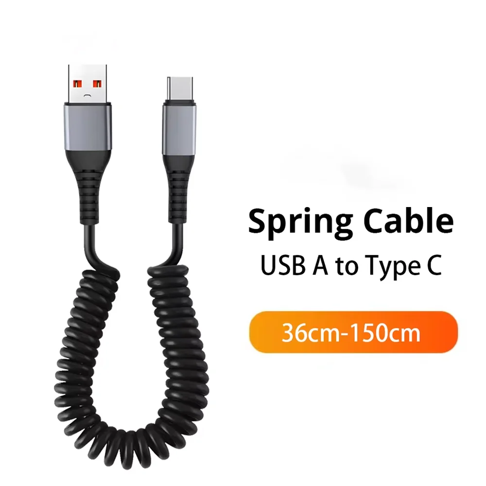 

Car Spring Data Cord 6A Short Fast Charging Wire USB C TO USB C Cable For iPhone15 Huawei Xiaomi Samsung Type c Cable