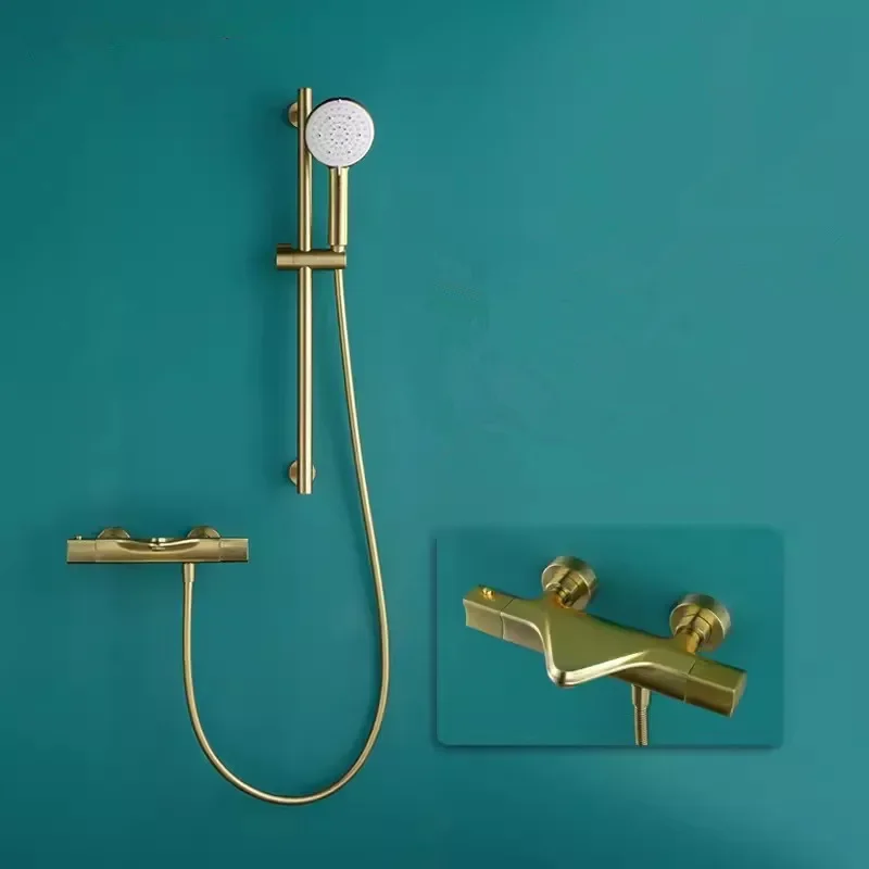 Brushed Gold Bathroom Shower Faucet Set Bathroom Wall Mounted Solid Brass High Quality Bathtub Shower Set