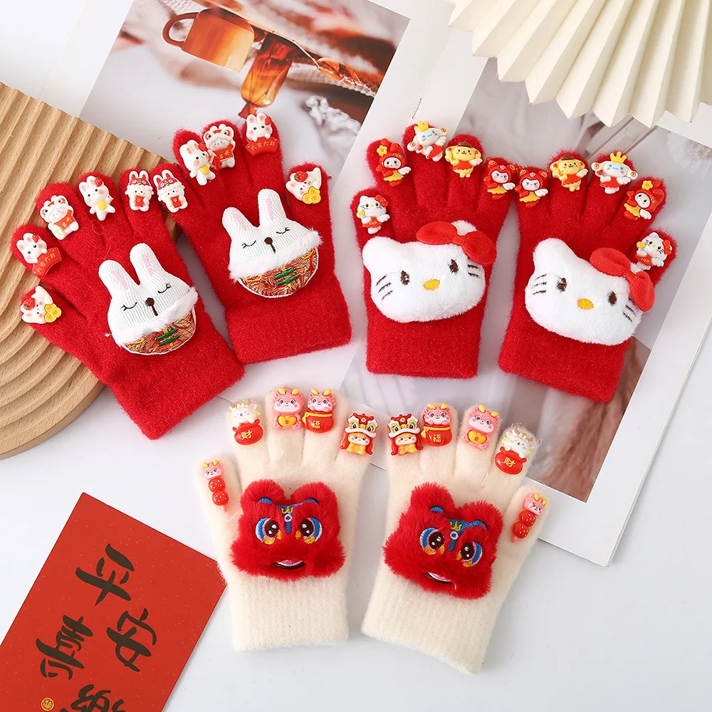 قفازات للتدفئة في الشتاء 2024 كارتون رأس السنة الجديدة خمسة أصابع للتبقي البارد بالإضافة إلى أصابع الإصبع للتدفئة #2