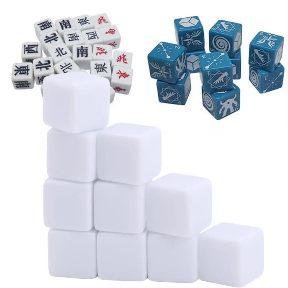 10PCS Game Props 16mm Blank Acrylic Dice Write Painting Six Sided Dice Toys Cubes Smooth Counting Dices DIY