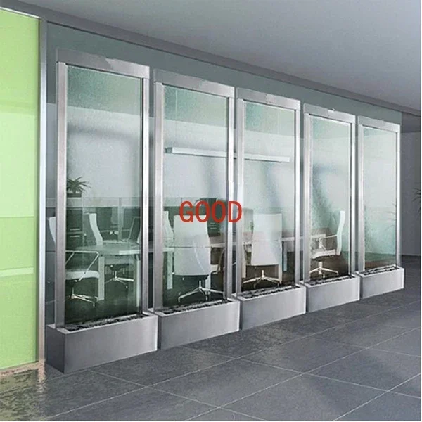 tempered glass water feature wall mini waterfall with stainless steel base