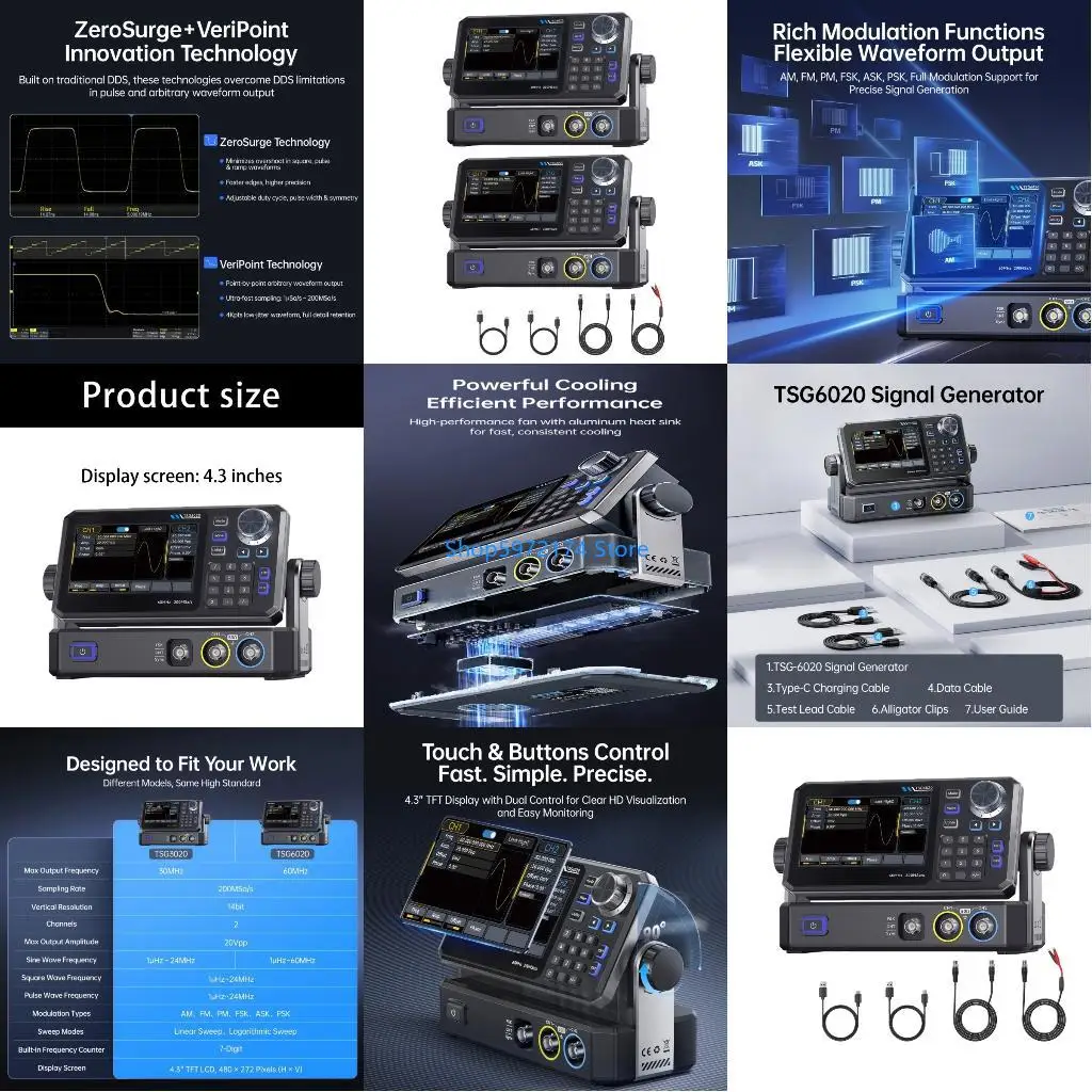 Y3NB Double Channel Function Signals Generator 60MHz/30MHz 14 Bit 4.3in Touch Display Function Arbitrary Waveform Signals