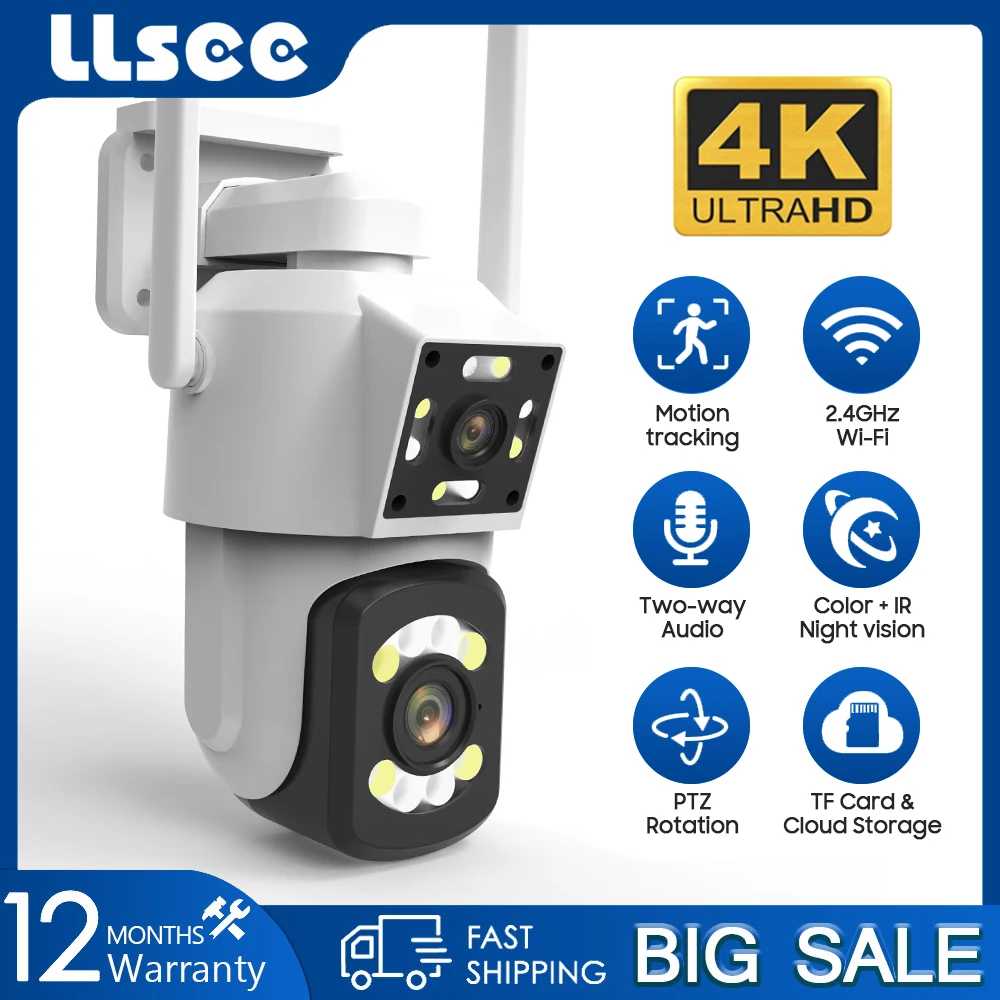 LLSEE HD 8MP 4K 10X Dual Screen Secure Outdoor Surveillance Camera Wireless WiFi IP Camera Night Vision Support ONVIF Protocol