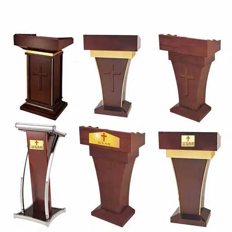 

Front Simple Reception Modern Class Solid Furniture Church Desks Lectern Wood Speech Table Desk Cashier Desk Hotel Podium Tables