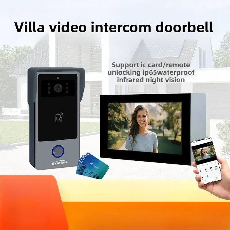 Smart Video Doorbell with Camera Remote Monitoring Home Video Visual Voice Walkie-talkie with Display Screen SD Card Available