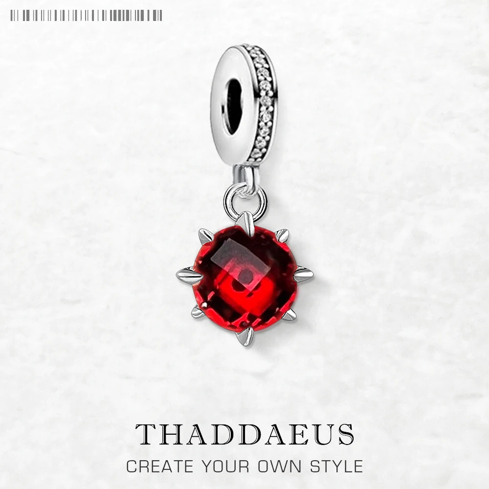 

Red Stone Dangle Charm Europe Club Fine Jewelry For Women Summer Trendy Gift In 925 Sterling Silver