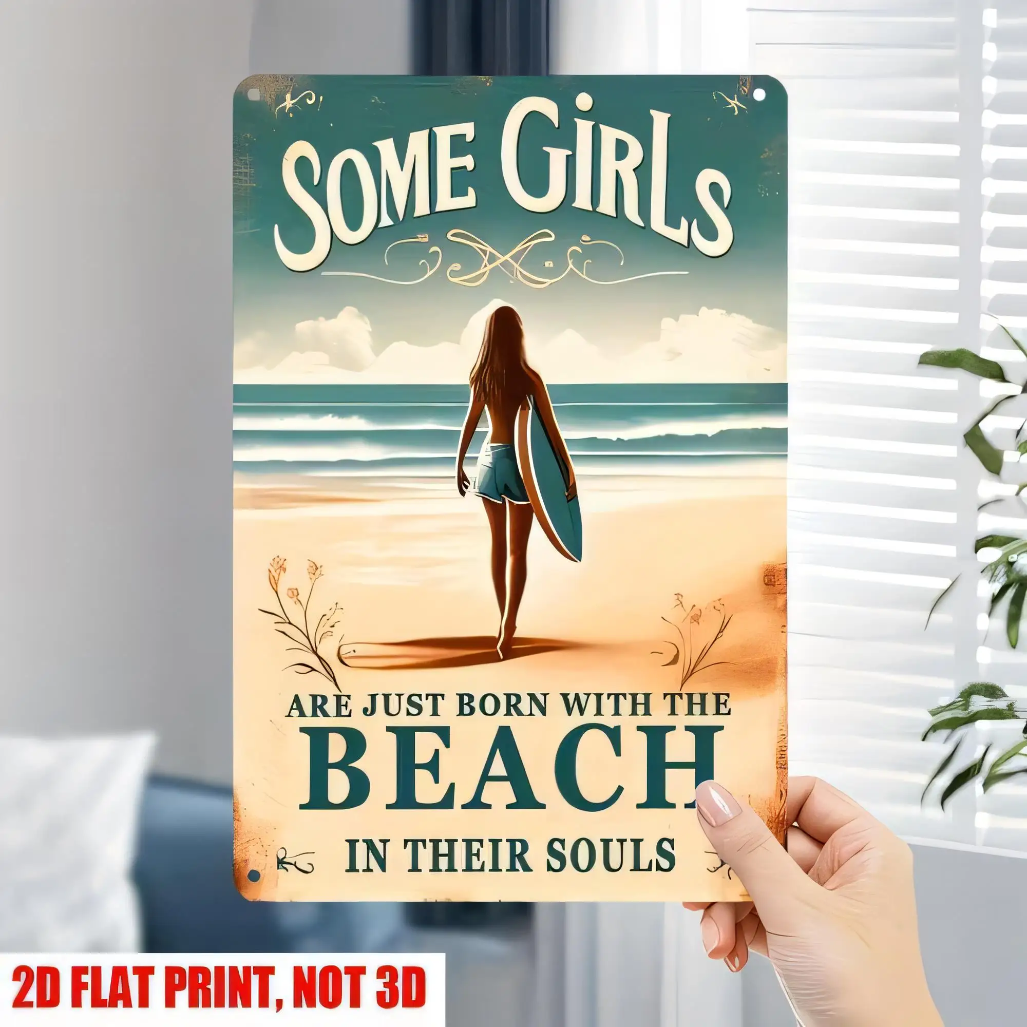 Some Girls Are Just Born With The Beach In Their Souls Tin Sign, Vintage Seaside Quote Metal Plaque for Bathroom Bedroom Wall De