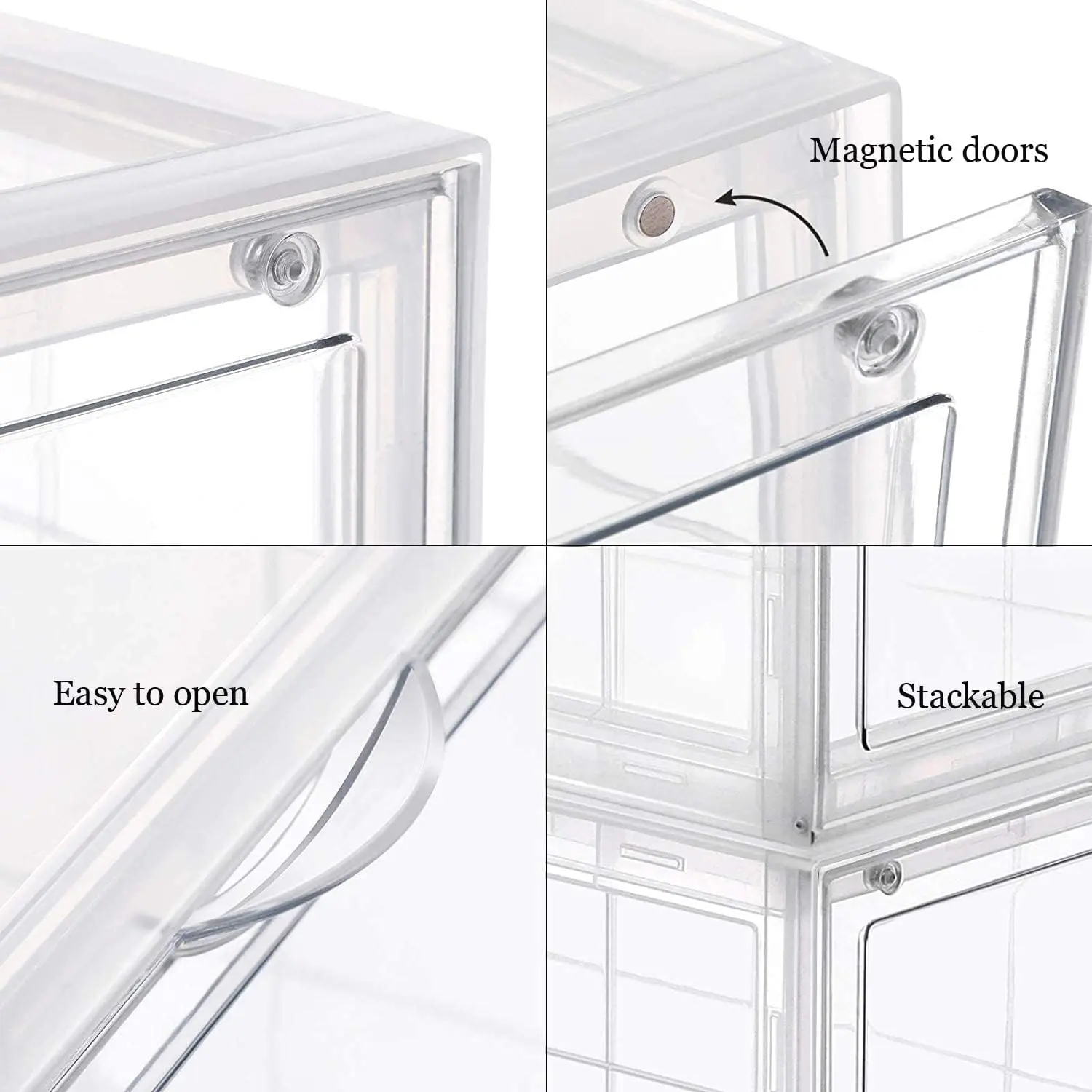 Clear Storage Box Womens Mens Shoe Display Box Plastic Foldable Stackable Shoe Container Clear Closet Shelf Organizer - 6 Pack