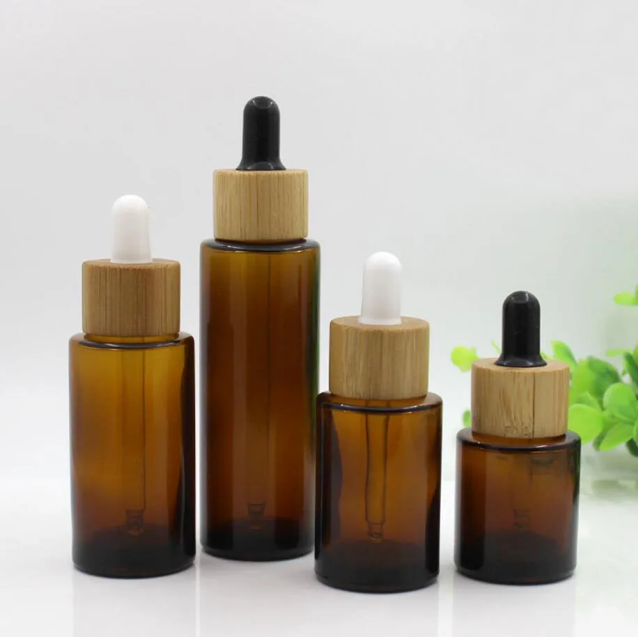 

20ML brown glass dropper bottle bamboo lid essential oil serum toner spot removal liquid hyaluronic acid skin care packing