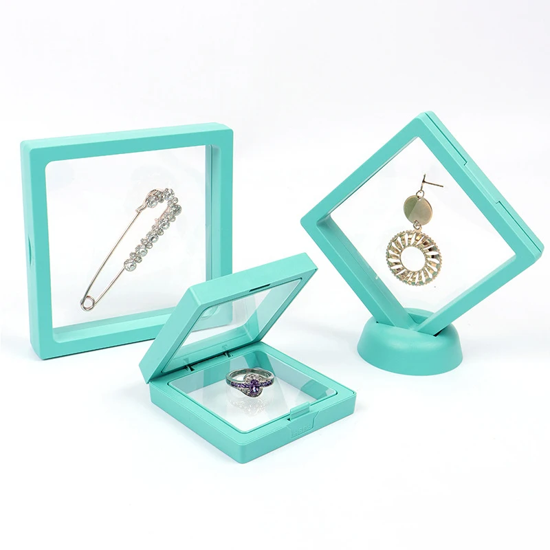 Transparente PE Film Jewelry Storage Box, 3D Floating Display Frame, Coin Dustproof Exposição, Anel Brincos Organizador Caso, caso de cor