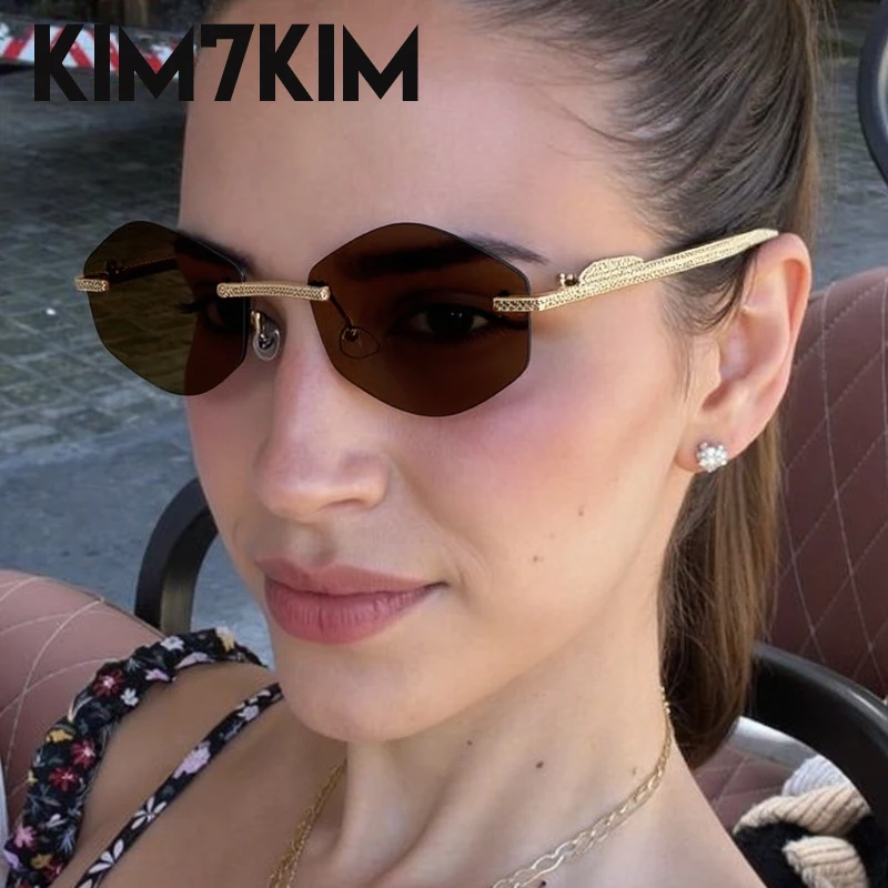 

Sexy Small Punk Hexagon Rimless Sunglasses Women 2025 Luxury Brand Frameless Rhombus Metal Frame Sunglass UV400 Outdoor Shades