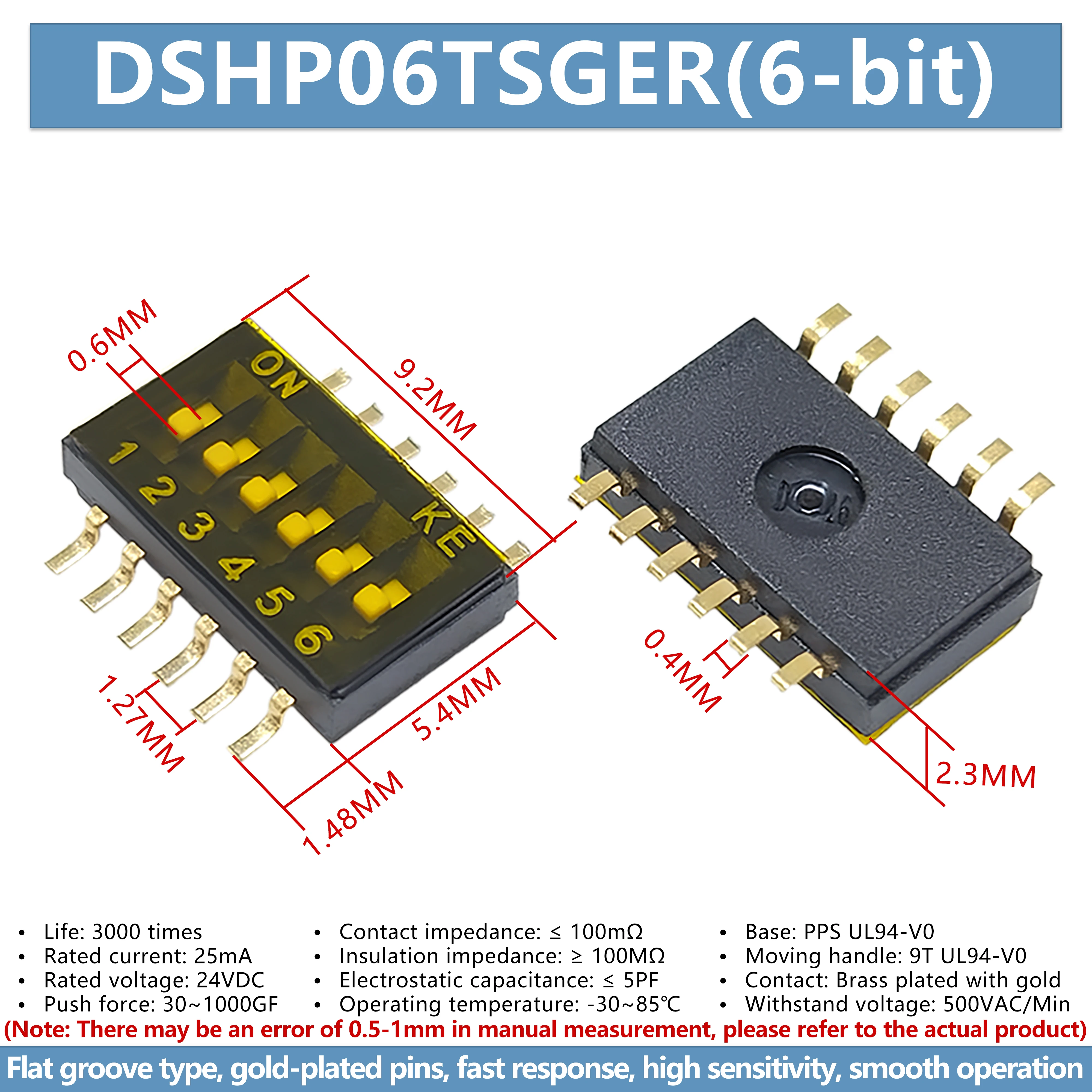 Brand new original KE DSHP06TSGER 1.27mm dip switch 6-position patch 6P 6-way coding (5 pieces)