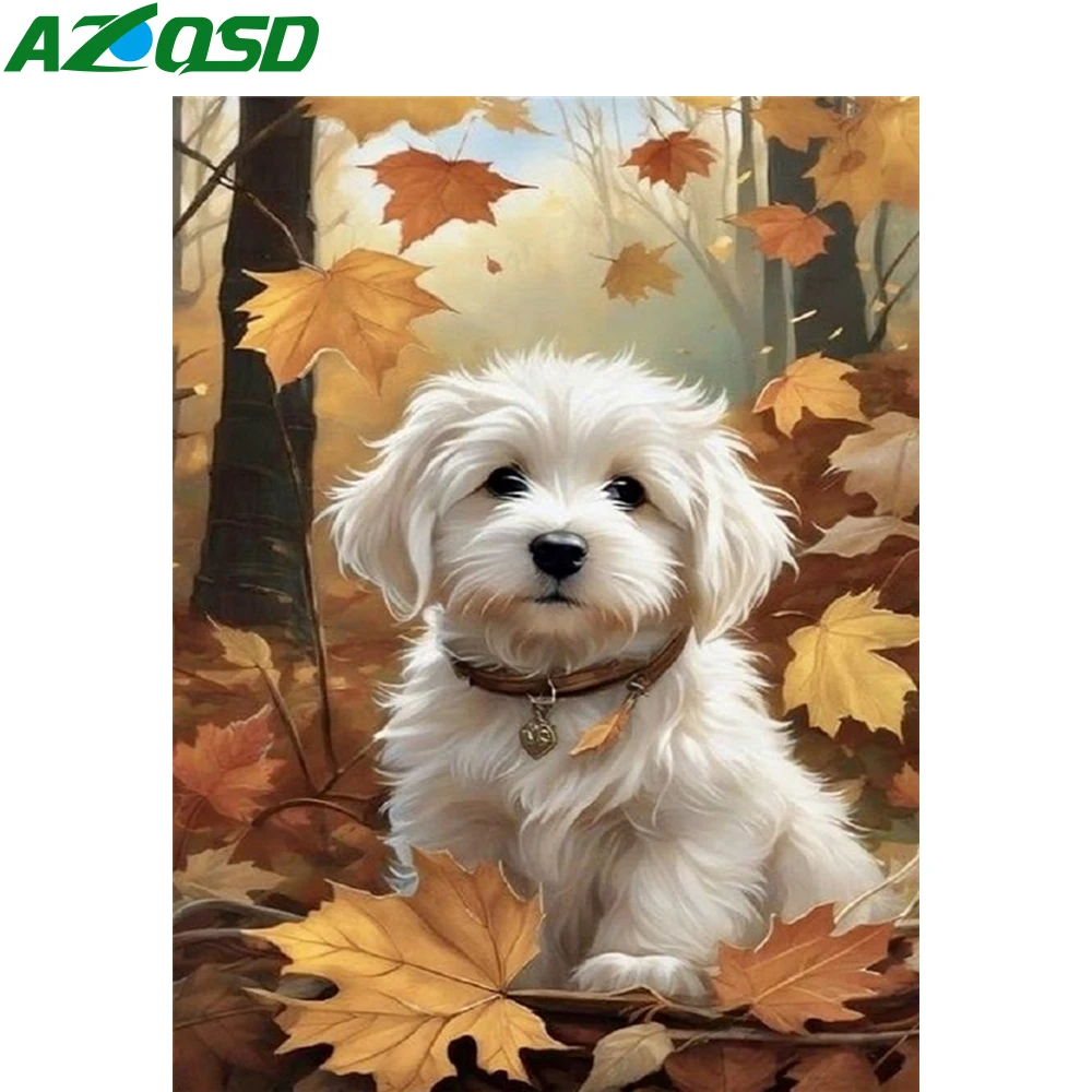 AZQSD Diamond Embroidery Kit Dog Animal Gift Picture Of Rhinestones Painting Autumn Leaf 30x40cm Cross Stitch Gift Home Decor