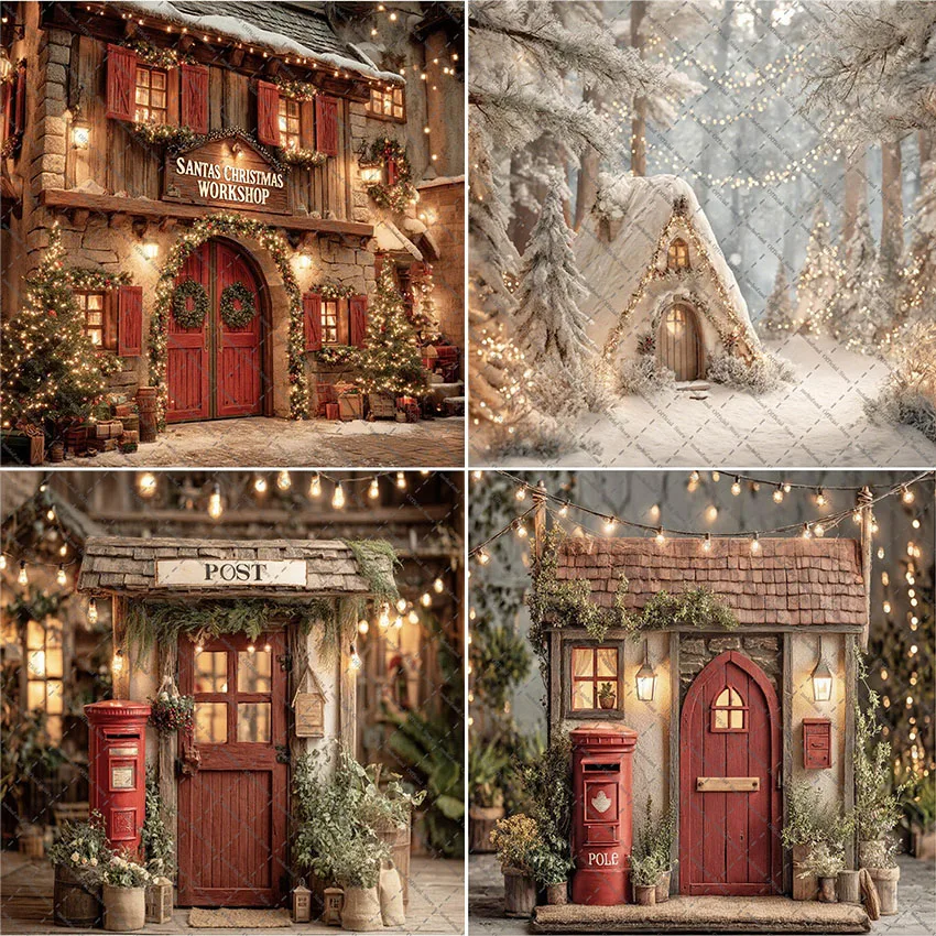 Mehofond Photography Background Winter Christmas Shop Forest Cottage Xmas Tree Kids Family Portrait Decor Backdrop Photo Studio