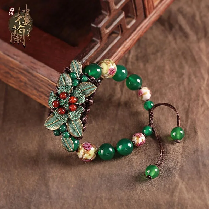 

Зеленый Юньнань в этническом стиле меньшинств, винтажный богемный плетеный браслет ручной работы, браслет, ремесленное ремесло, уникальные ювелирные изделия для женщин