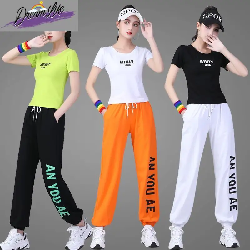 

New Fitn Operation Set Women's ort Sve Square Dance Costume New Sportswear Dancing Clothes Summer Dance Suit