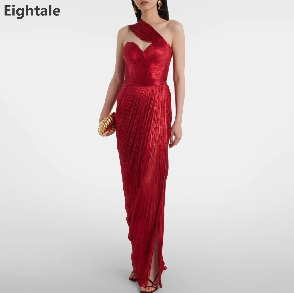 

Eightale 2025 Maxi Red Silk Chiffon Pleated Mermaid Evening Dress Wedding Formal Prom Dress Dubai Party Gown Customized