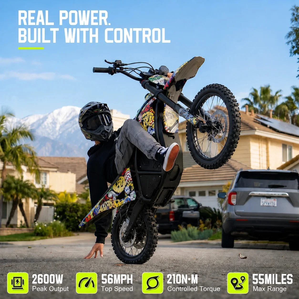 Electric Dirt Bike for Adults, 3000W Peak Motor 48V 20.8Ah Battery, 38MPH Top Speed, 283N·M Torque, 65° Climbing, 3 Ride Modes, Off-Road Electric Motorcycle with Dual Disc Brakes