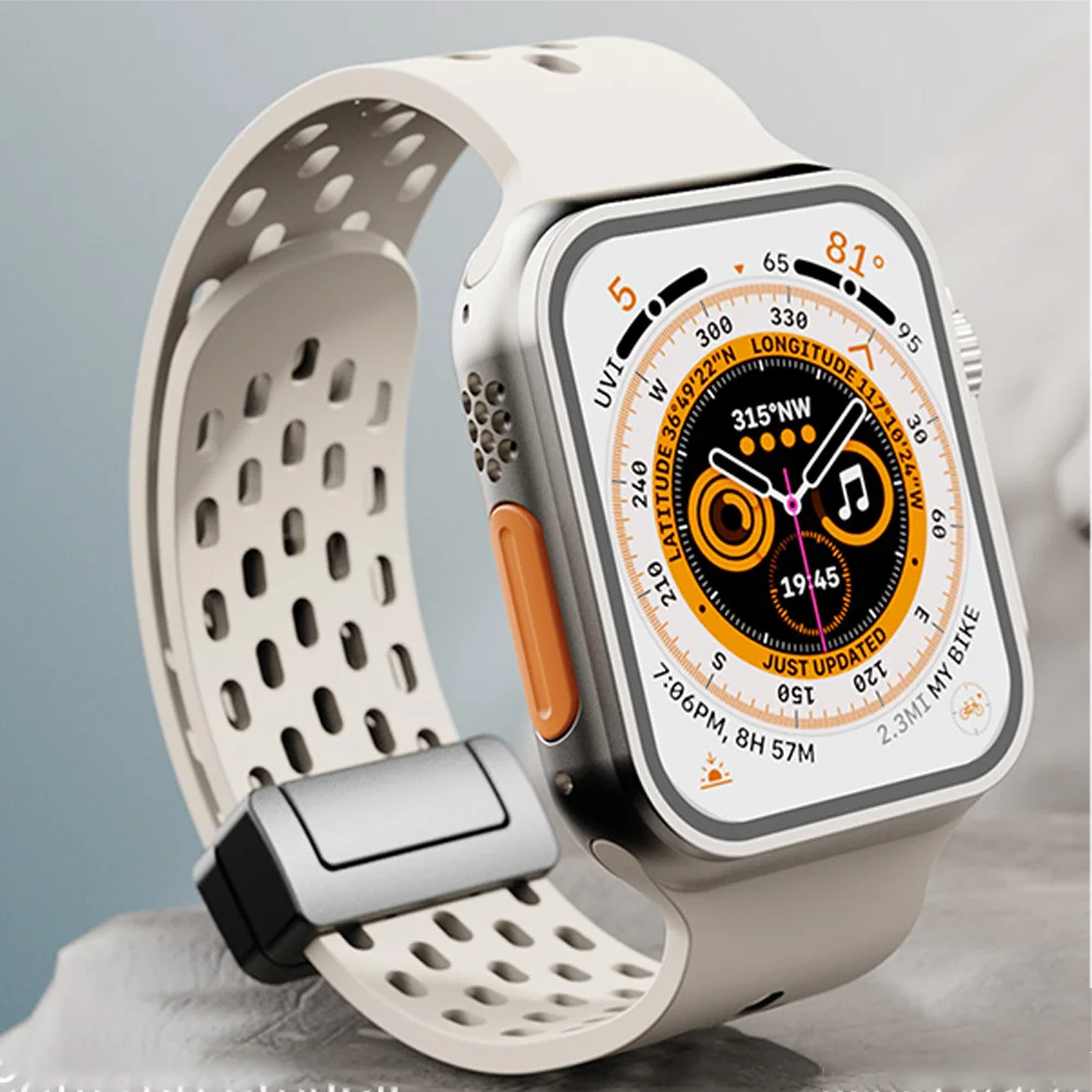 Correas de silicona para Apple watch, banda de 45mm, 44mm, 42mm, 38/40mm, 41mm, pulsera magnética para Apple Watch Ultra2, 49mm, 9, 8, SE, 7, 6, 5, 4
