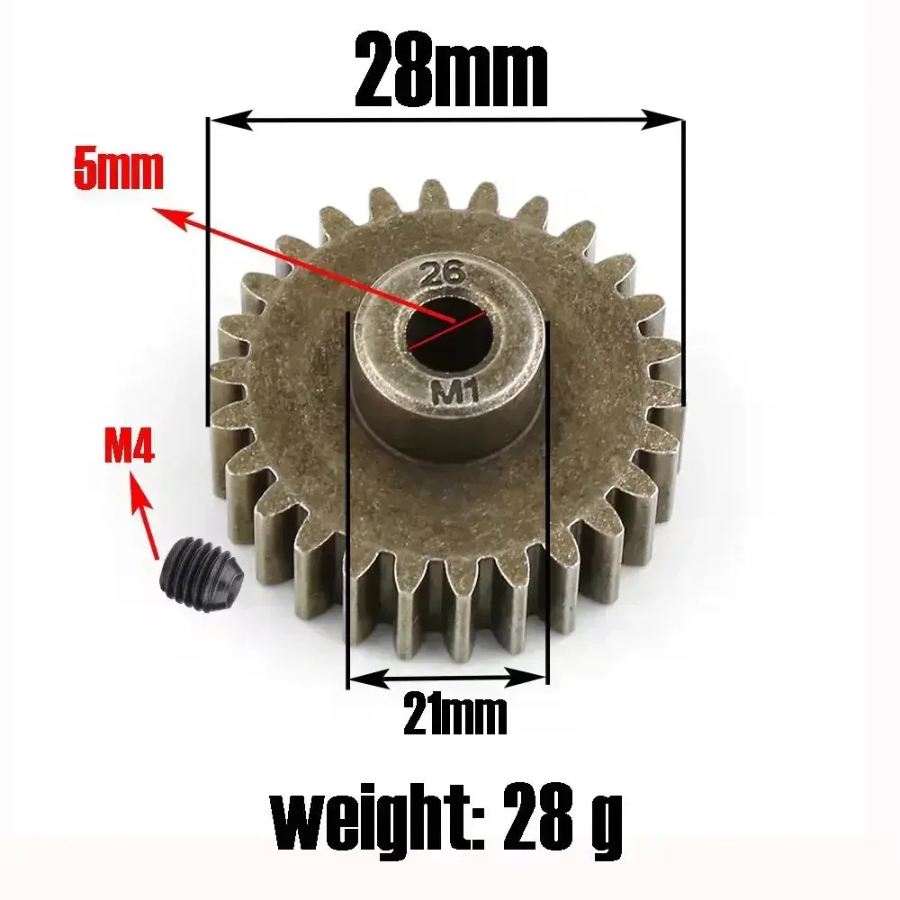 26T Motor Gear Pinion Gear 1.0M 5mm 6497 for TRXS Maxx Hoss RC Car Spare Parts Accessories