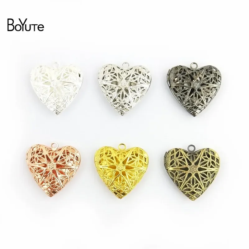 BoYuTe (10 Pieces/Lot) 26MM Filigree Heart Photo Locket Metal Brass Locket Jewelry Pendant Wholesale