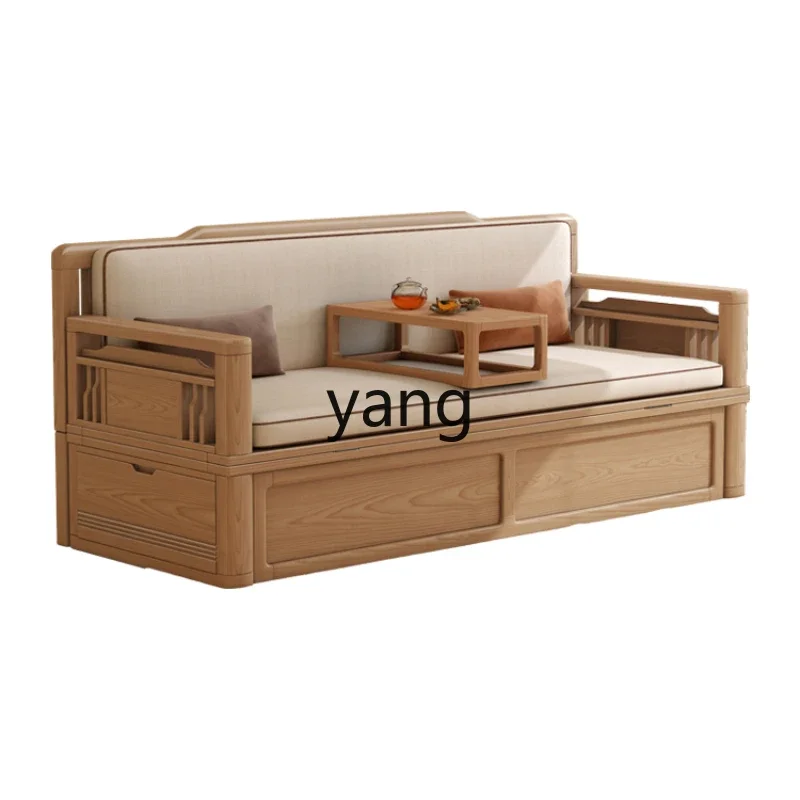 

LH solid wood sofa bed folding telescopic ash wood multi-functional push-pull storage Arhat bed living room