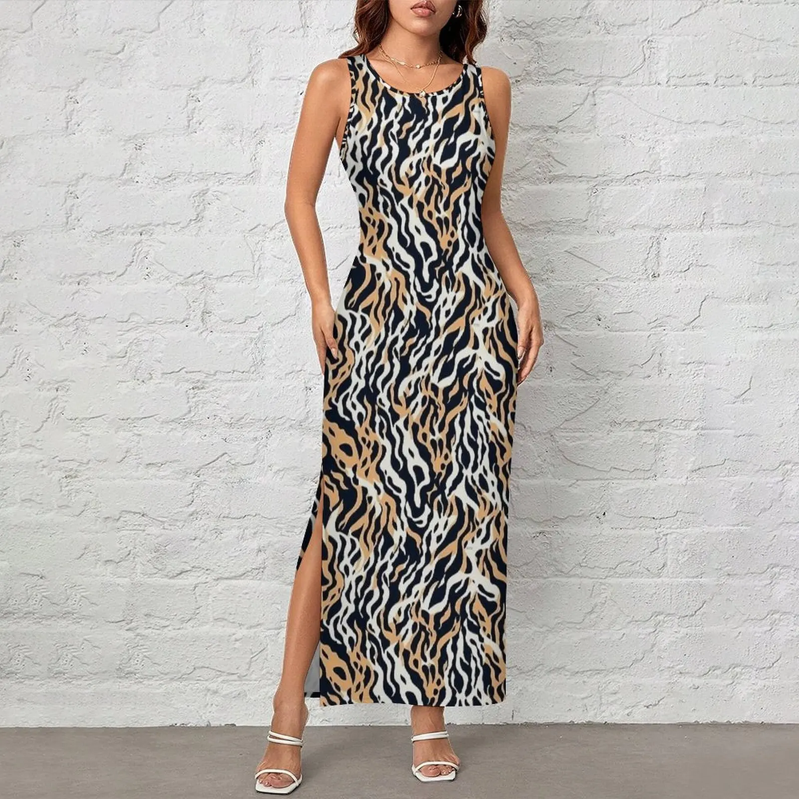 Animal Tiger Stripe Print Bodycon Dress Summer Club Sexy Maxi Dresses Womens Sleeveless Custom DIY Korean Fashion Dress Big Size