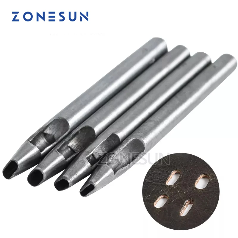 ZONESUN 4pc/Set leather hole punches DIY Ellipse Hollow Punch Tool LeatherCraft Watch Belt Handwork Hole Cutting Steel Puncher