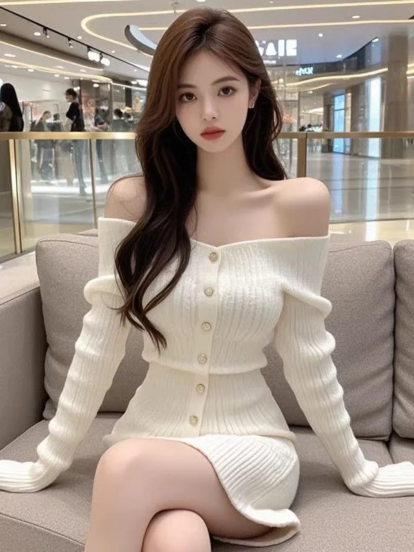 Sexy Knitted  Skirt One Shoulder Design Slim Fit Bodycon Style for Women Fashionable Casual Party Wear High Elasticity