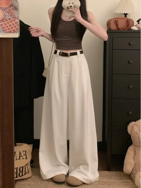 

Женские повседневные брюки с высокой талией и широкими штанинами в корейском стиле, хлопковые, свободного кроя, весна 2026, новинка