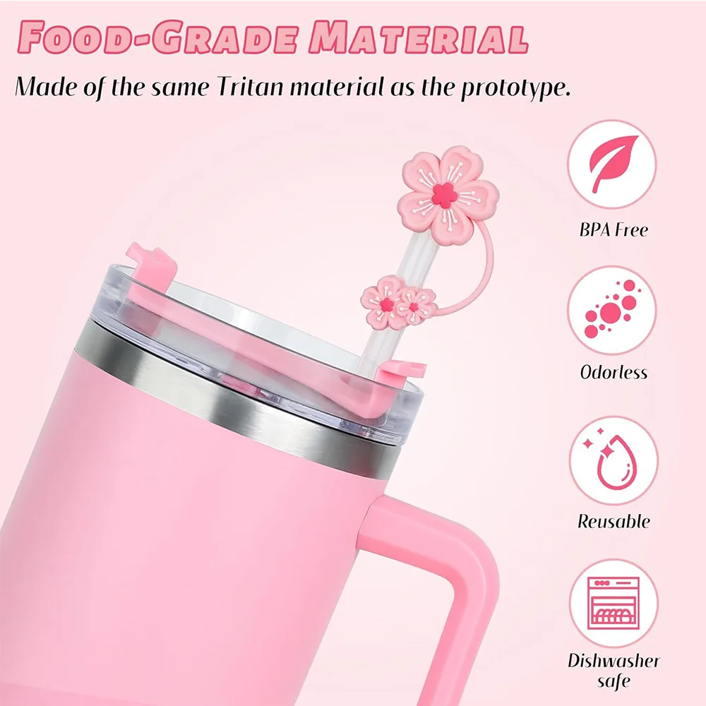 Cute Flower Straw Covers Cap For Stanley Cup 40oz Tumbler Accessories KawaiiSilicone Straw Toppers Protector Cap For 10mm Straws