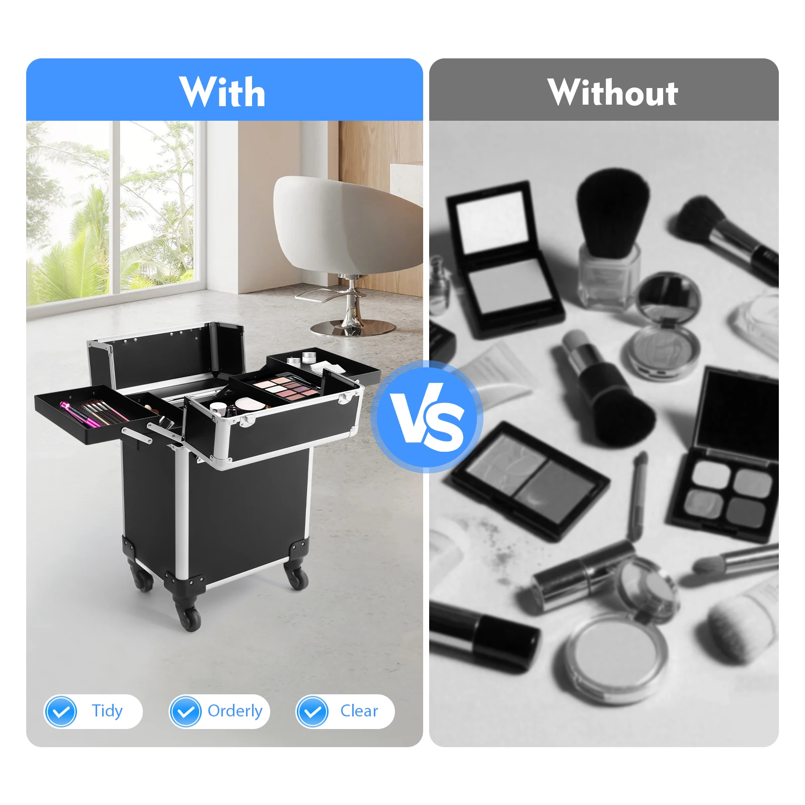 valise maquillage roulettes aluminium – vue détaillée