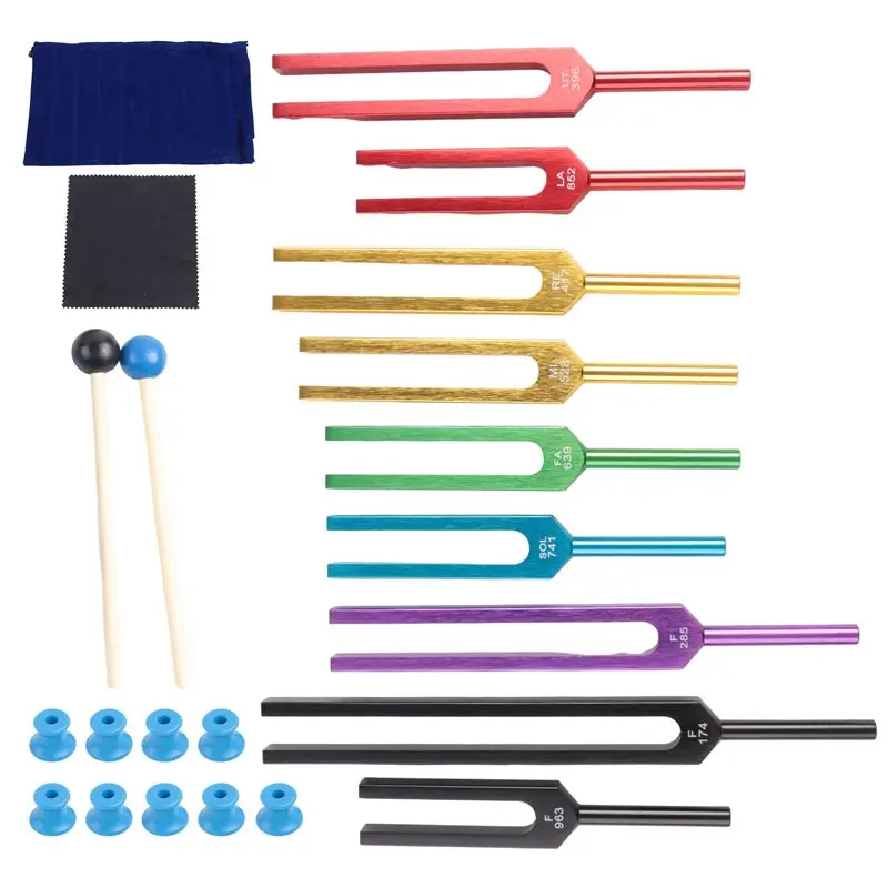 XSXS-9 PCS Colorful Solfeggio Aluminum Alloy Tuning Forks For Therapy, Voice Therapy Blue