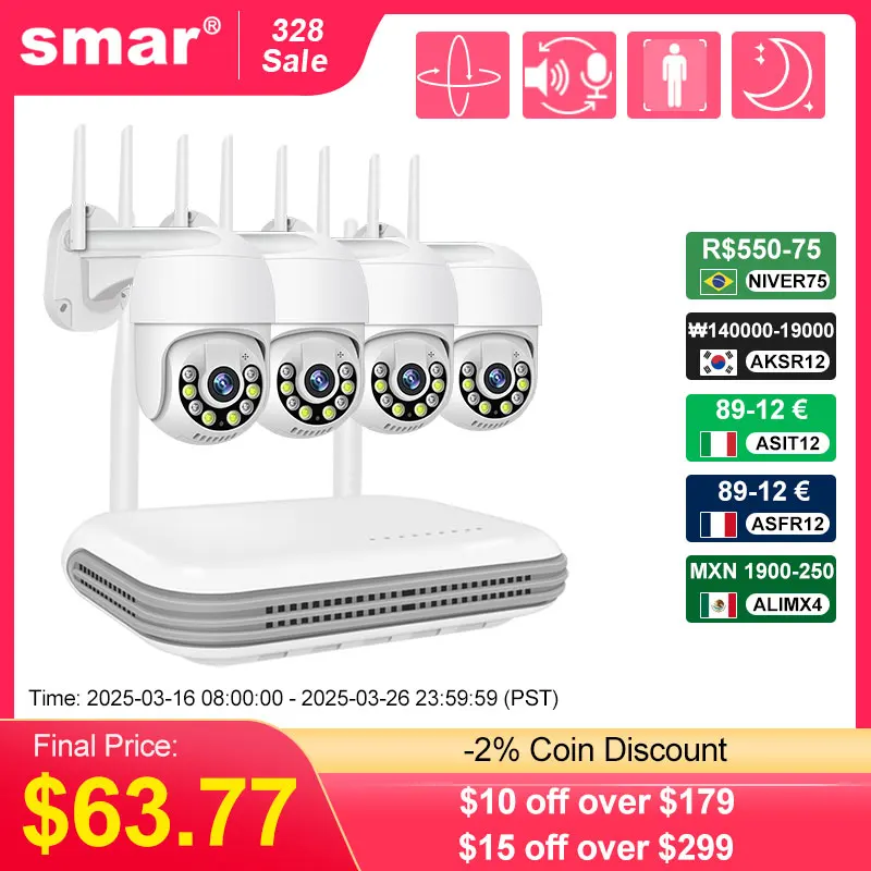 Smar 8CH NVR 5MP Wireless Camera Kit Ai Humman Detect Outdoor 3MP PTZ WiFi Night Vision CCTV Security Surveillance System ICsee