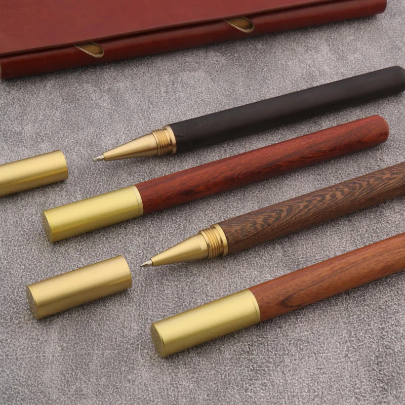 Red Wooden Rollerball Pen With Half Rubber Ballpoint Pen Golden Trim Stationery Office School Supplies Roller Ball Pen