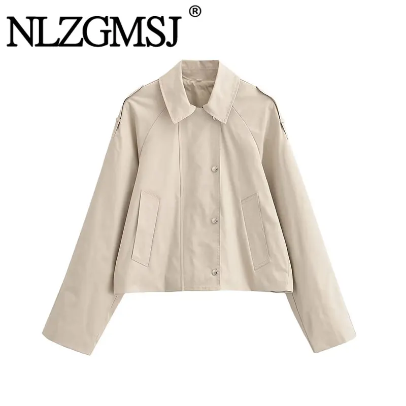 

NLZGMSJ 2026 Spring Women Jackets Turn-down Collar Long Sleeve Coat New Fashion Commuter Holiday Outwear