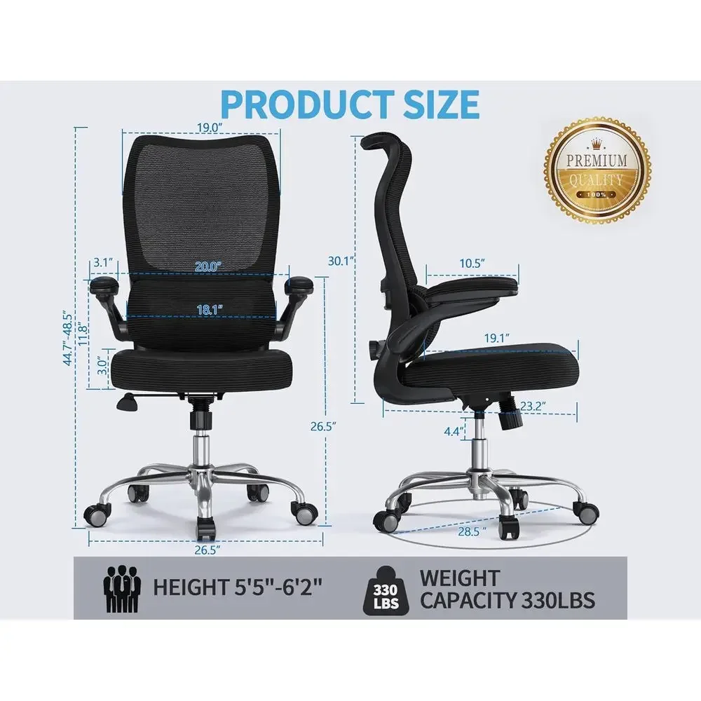 كرسي مكتب مريح بظهر مموج مع دعم قطني قابل للتعديل للمكتب المنزلي والألعاب والقراءة (أسود) #2