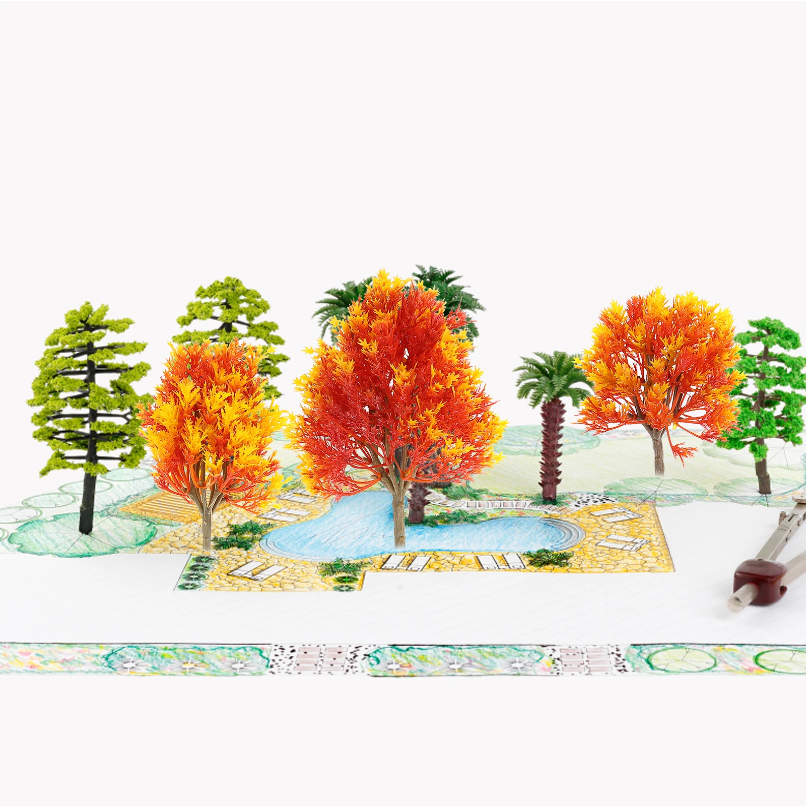 

4 Pcs Tree Model 19cm 15cm Green Landscape Maple 13cm 10cm Plastic Landscape Decoration GreeneryGarden Scene Accessories