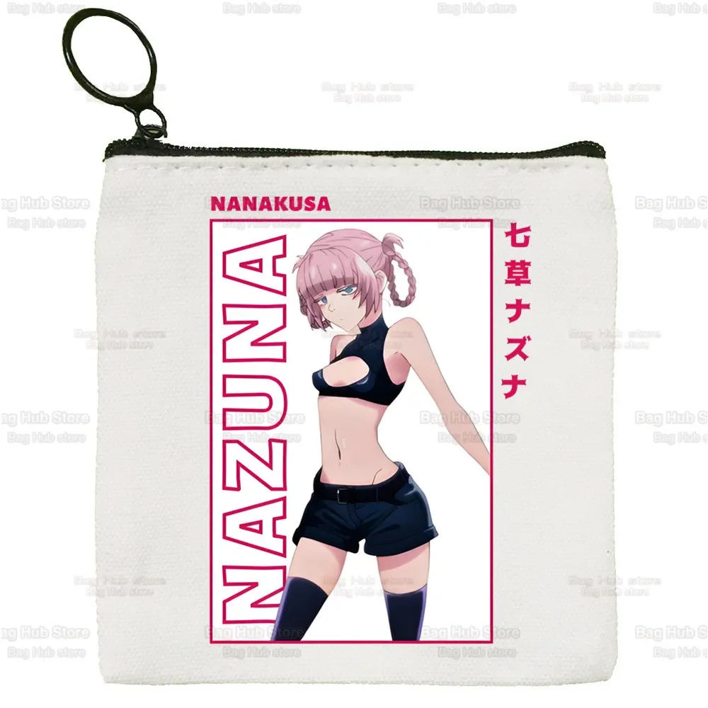 Chamada da bolsa de moedas de lona noite para senhora, desenhos animados bonitos, Nazuna, Nanakusa, Japão Anime Key Case, Yofukashi No Uta, saco de armazenamento de moedas