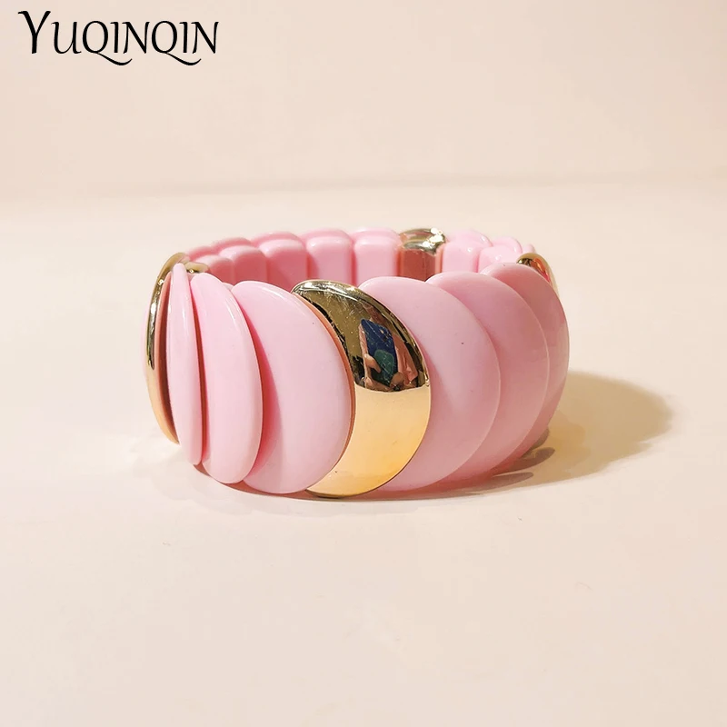 New Vintage Wide Link Beads Bangles Resin Chain Adjustable Bracelet Bangles For Women Charm Trending Jewelry Colorful Party Gift
