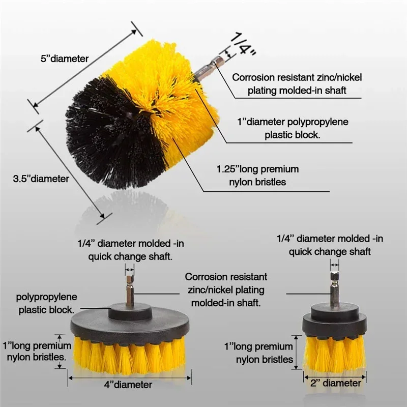 2/3.5/4\'\' Electric Scrubber Brush Drill Brush Kit Plastic Round Cleaning Brush Tool for Carpet Glass Car Tires Nylon Brushes