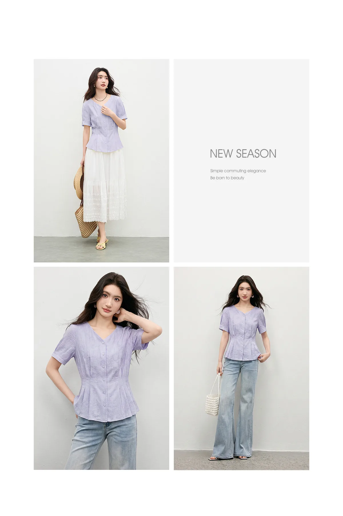 SENTUBILA Casual V-Ausschnitt Strukturierte Chiffon-Bluse für Damen 2026 Sommer Plissierte Taille Laternenärmel Hemd 162VA6625 – Detail 28
