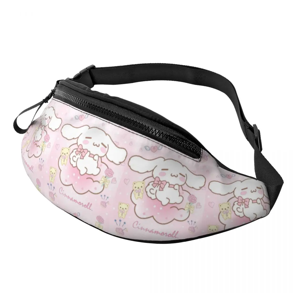 Custom Fashion Pink Wallpaper Fanny Pack for Cycling Camping Men Women Cinnamoroll Crossbody Waist Bag Phone Money Pouch