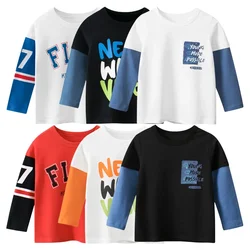 Ropa de marca para niños, camisas de fondo de estilo coreano para niños, Tops con estampado de Letras a la moda, camisetas para niños, ropa para niños, 2024