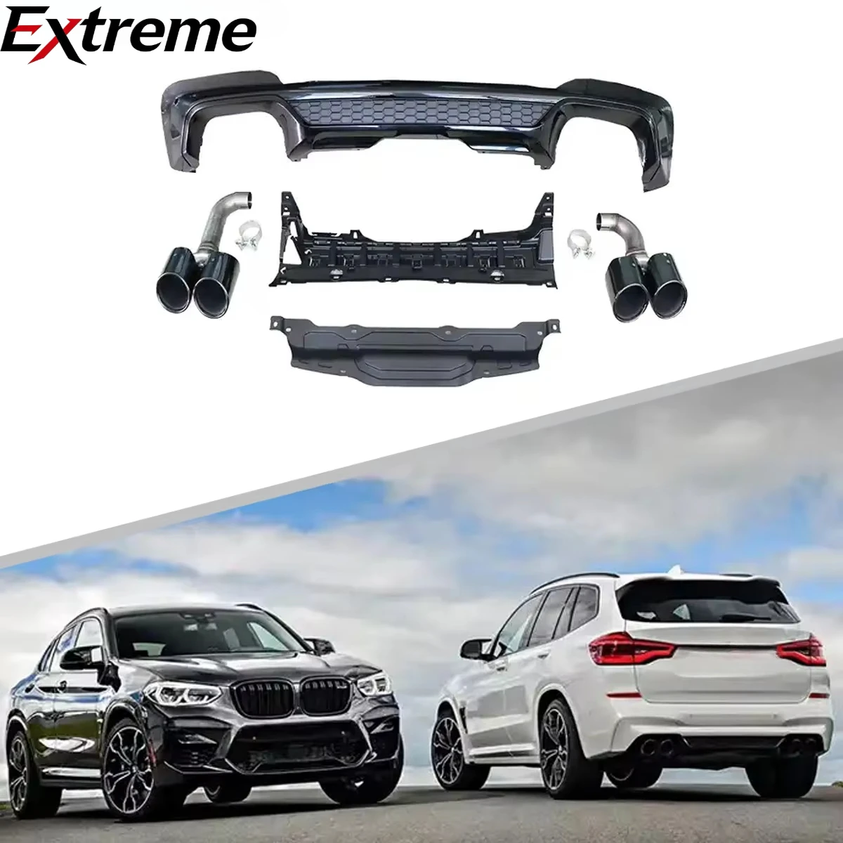Auto Accessories Gloss Black X3M Diffuser With Square Tips for BMW X3 2018-2020