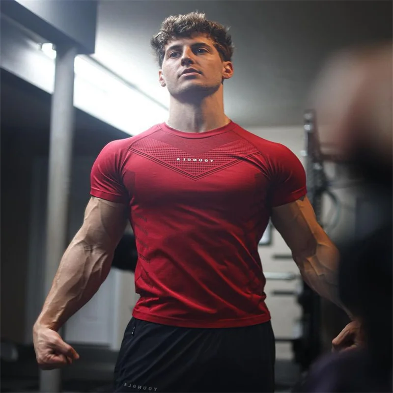 Men Short Sleeve Rash Guard Compression Shirts Quick Dry Fitness Cycling Running T-Shirt Workout Training Underwear Gym Clothing